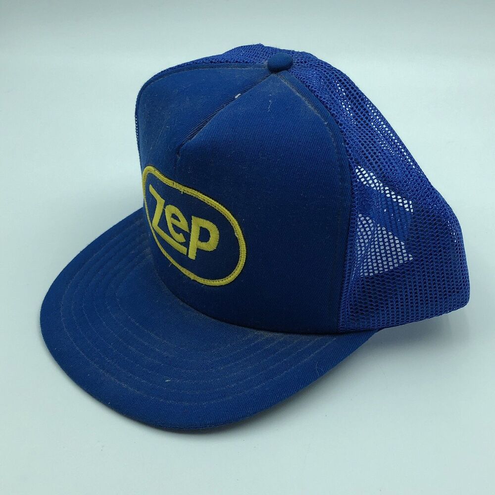 Zep Flat Brim Mesh Snapback Trucker Hat Blue Cap